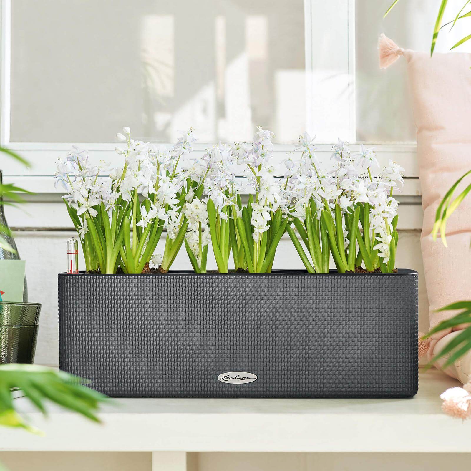 Lechuza  Cube Color Triple Udendørs Krukke Til Blomster Med Selvvandingssystem 13   Slate