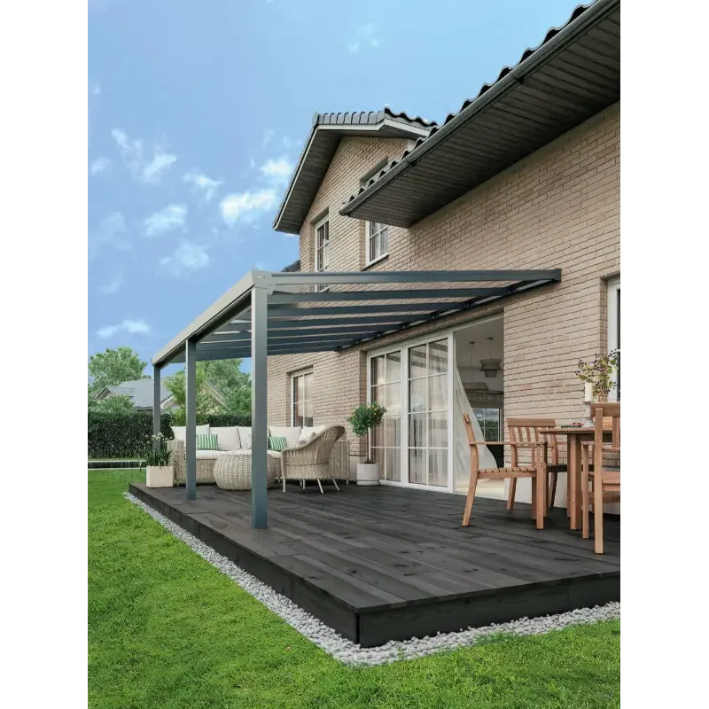 Terrasseoverdækning Alu Easy Polycarbonat Klar  300x300cm Ral7016 Antrasit