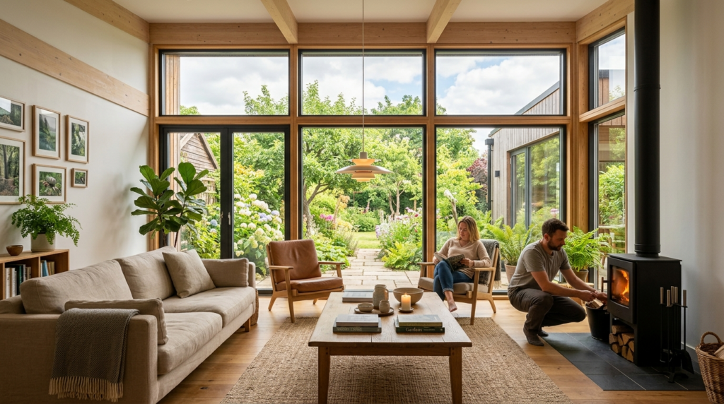 Wide shot of a beautiful Nordic homes interior with freshly