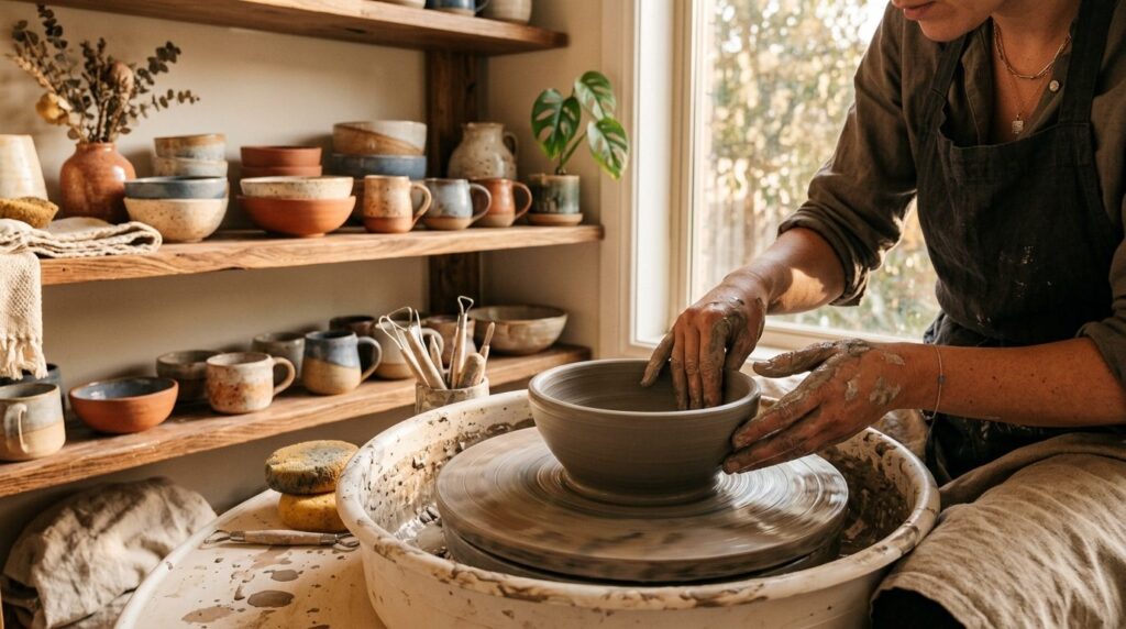 Close-up lifestyle photography of an artisans hands working