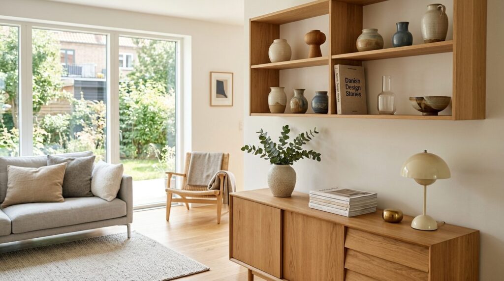 Authentic Danish interior design scene showing curated home 